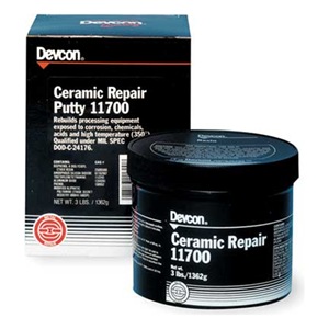 Devcon Ceramic Putty 11700陶瓷修补剂，是一种可涂抹施工、氧化铝填充的环氧修补剂，具有极好的耐化学侵蚀和耐磨损性能，可用于修补、平整、保护易受腐蚀、侵蚀、气蚀的设备