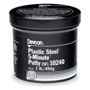 得复康Devcon 10240可塑钢5分钟快干修补剂(SF)PLASTIC STEEL 5-MINUTE PUTTY(SF)，可塑钢5分钟快干型,用于紧急修补,5分钟开始固化,一小时后可恢复设备使用,并可在4℃的环境温度下固化。得复康Devcon 10240可塑钢5分钟快干修补剂(SF)PLASTIC STEEL 5-MINUTE PUTTY(SF)速固型可塑钢修补剂是一种以钢粉为强化填材的环氧类快速金属冷焊修补材料，用以填补翻修破裂及磨损的金属机具设备。