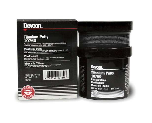 Devcon 钛合金修补剂Devcon Titanium Putty（Devcon 10760，Devcon 10770）钛合金修补剂是一种含高性能金属钛为强化填材的环氧类金属修补材料，应用于高精密关键机组件及设备的精密维修工艺，固化後可以进行精密的机械加工。